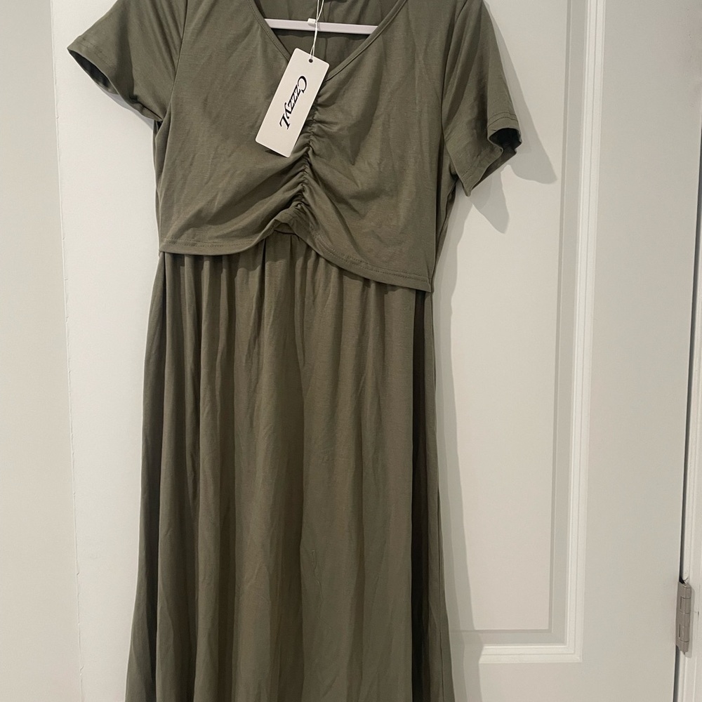 Olive Green Midi Nursing Dress